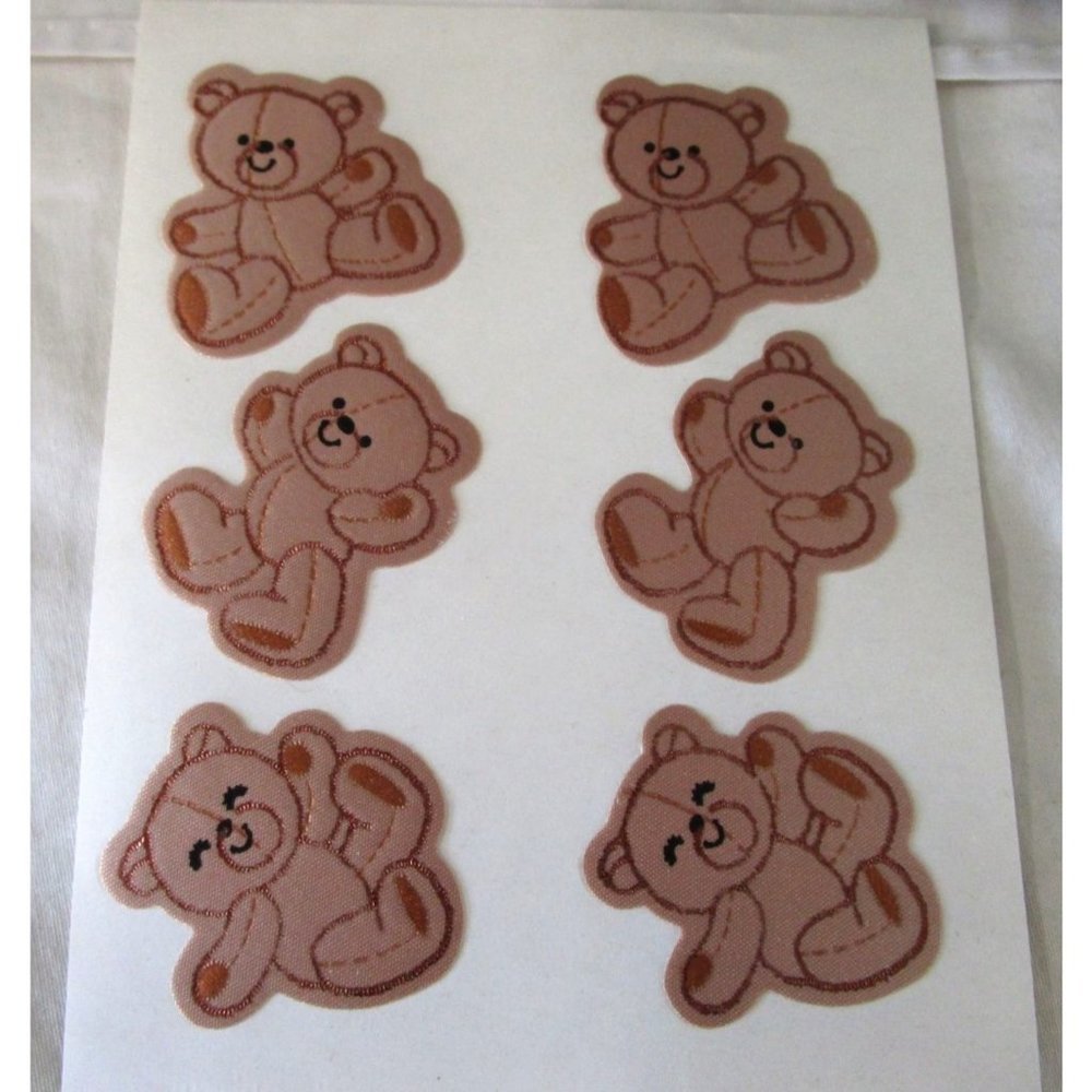 Teddy Bear Stickers Six Soft Satin Hallmark Vintage 1980s GUC On Backing